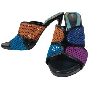 Baldinini Multi Color Leather High Heel Sandals Sz. 39 Slip On Stilettos ITALY